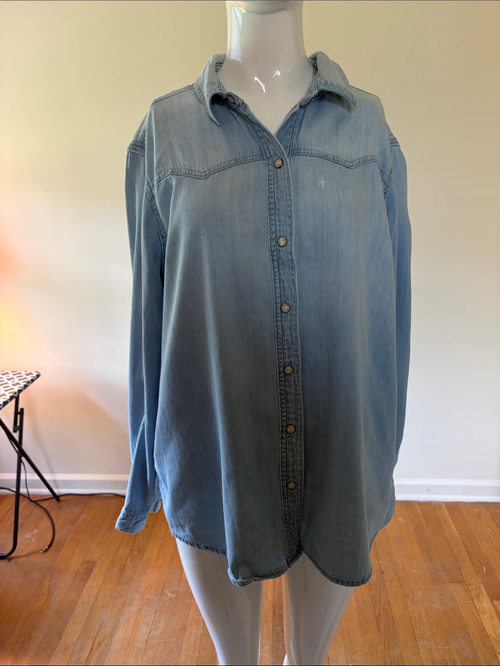 Eddie Bauer Washed Light Blue Denim Button-Down Shirt